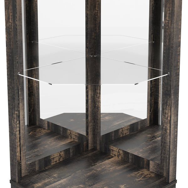 English Elm 67.3" Farmhouse Corner Bar Cabinet Led Lit Wine Storage with Built-in Power Outlets N735P361429D