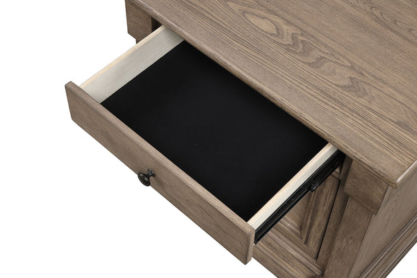 English Elm Weathered Gray King Bedroom Set Shutter Panel Bed Elm Wood Frame with Two Nightstands B2741S00931