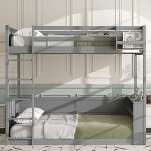 English Elm Queen Size Wooden Bunk Bed With Smart Storage, Led Light, Usb Charging & Modern Grey Finish N7090005006E-GIGA