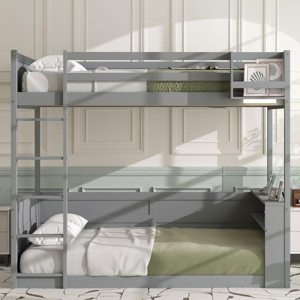 English Elm Queen Size Wooden Bunk Bed With Smart Storage, Led Light, Usb Charging & Modern Grey Finish N7090005006E-GIGA