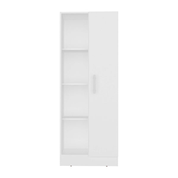 English Elm White Tall Narrow Kitchen Pantry Cabinet with Open Shelves and Concealed Storage Door B062P483731