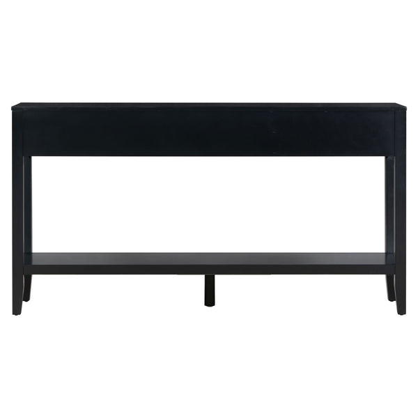 English Elm U_style Farmhouse Console Table with Three Drawers Open Shelf Entryway Organizer Black N711P410445B