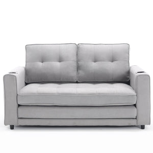 English Elm {VIDEO 3-in-1 Upholstered Futon Sofa Bed Convertible Loveseat with Tufted Back, Cup Holders & Side Pockets Light Gray W2325P183182