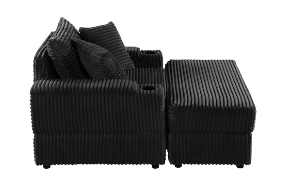 English Elm sofa Oversized Corduroy Deep-Seat Chaise with Ottoman and Lumbar Support — Plush, Sturdy Comfort Black W1420S00008