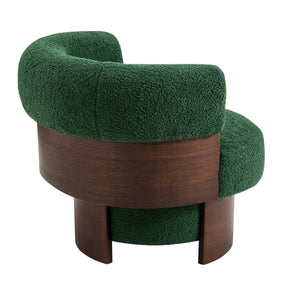 English Elm Modern Sculptural Barrel Swivel Chair Bentwood Frame Polyester Upholstery Accent Seating Green N760P369230C