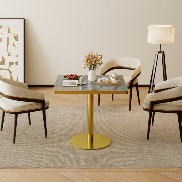 English Elm Square Bistro Dining Table Faux Marble Top Tulip Pedestal Base Gold Metal Frame W3316P421499