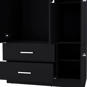English Elm Four Door Armoire Crosby Black - Spacious Engineered Wood Wardrobe with Rod, Shelves & Drawers, Durable Design B092S00264
