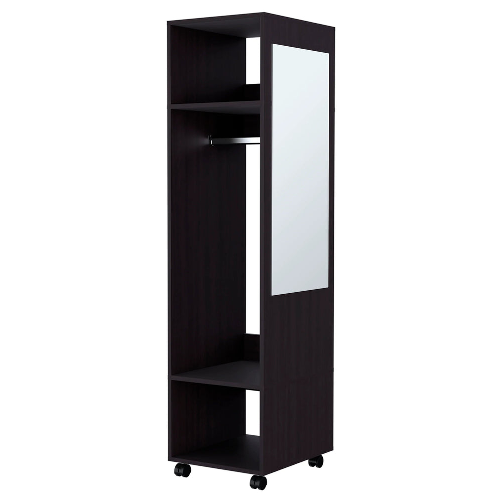 English Elm Wenge Mobile Wardrobe with Mirror Door, 3 Shelves & Open Storage on Wheels for Modern Organization B062P227647