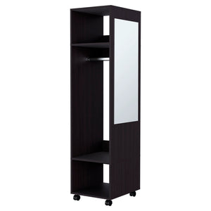 English Elm Wenge Mobile Wardrobe with Mirror Door, 3 Shelves & Open Storage on Wheels for Modern Organization B062P227647