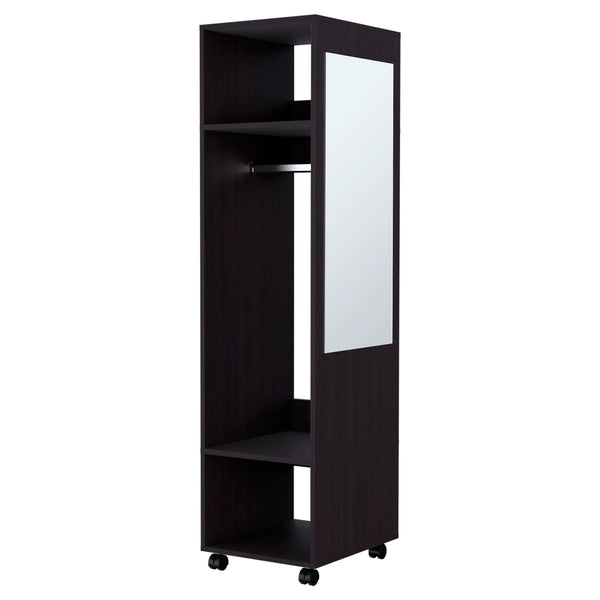 English Elm Wenge Mobile Wardrobe with Mirror Door, 3 Shelves & Open Storage on Wheels for Modern Organization B062P227647