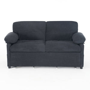 English Elm (old: W3163p269700) Convertible Chenille Sleeper Loveseat with Queen Pullout and Rolling Casters Black W3163S00100