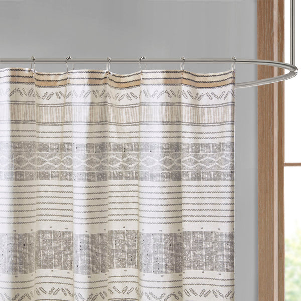 JLA Home INK+IVY - Cotton Multi-Stripe Shower Curtain with Handcrafted Tassel Pom-Pom Trim, 72"x72", OEKO-TEX Certified II70-1284