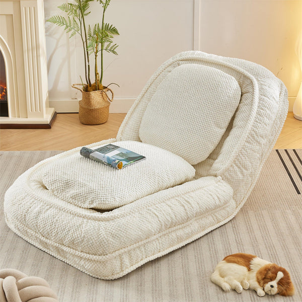 English Elm Human Dog Bed Lazy Sofa Couch 5-Position Adjustable Foldable Seat for Compact Living Spaces White W2108P193234