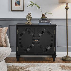 English Elm 33.6" Retro Wooden Sideboard with Fluted Diamond Panels, Mid-Century Console for Living Areas Black W1801P346236