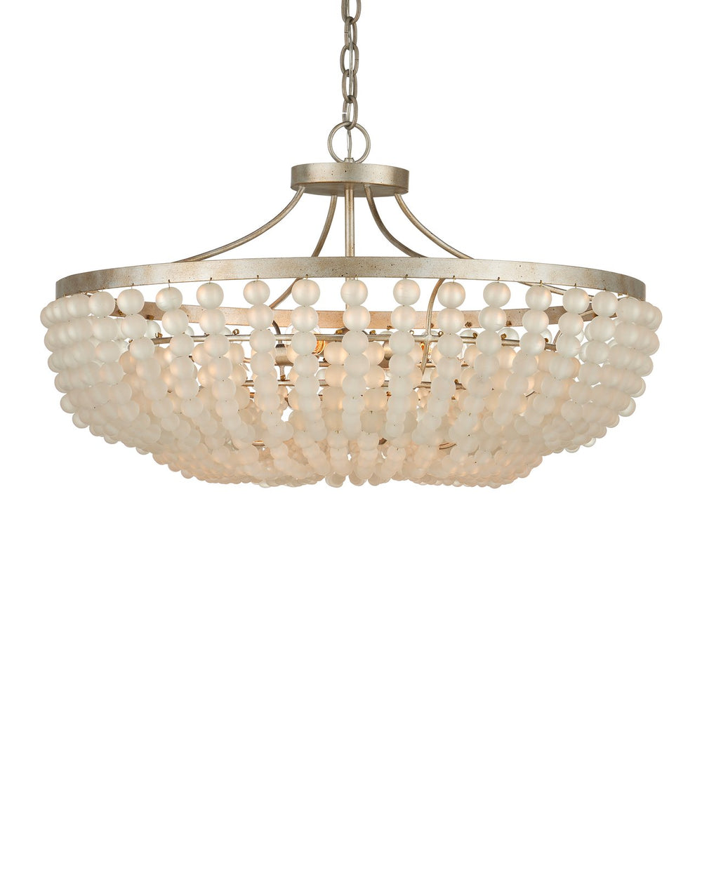 Currey & Company Chanteuse Chandelier & Semi-flush Mount | Elegant Ivory Beads, Adjustable Height, Stunning Design Silver Glass Beads ,Wrought Iron 9000-1323-currey-company