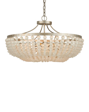 Currey & Company Chanteuse Chandelier & Semi-flush Mount | Elegant Ivory Beads, Adjustable Height, Stunning Design Silver Glass Beads ,Wrought Iron 9000-1323-currey-company