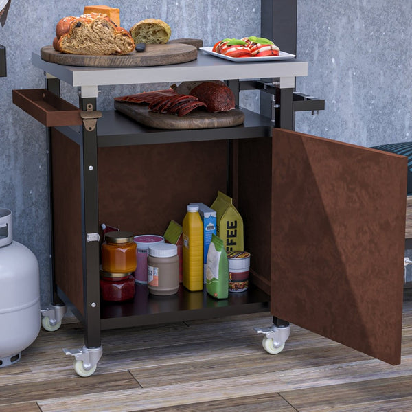 English Elm Outdoor Grill Cart – Stainless Steel Tabletop & Storage, Mobile Bbq Island With Hooks & Spice Rack W1422P212119-GIGA