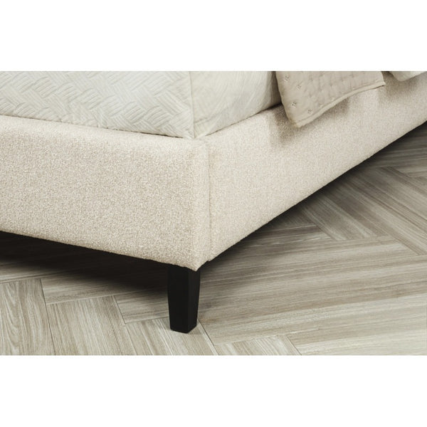 English Elm Upholstered Queen Platform Bed with Rolled Channel Tufted Headboard, Beige Polyester, No Box Spring Needed B011S01963