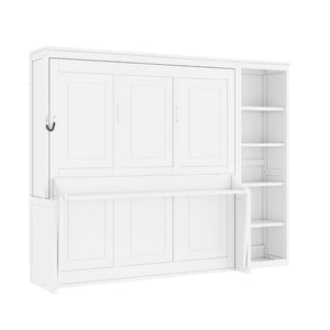 English Elm Queen Size Murphy Bed With Integrated Desk & Bookshelf - Space-Saving Elegance For Modern Living N7090004016K-GIGA