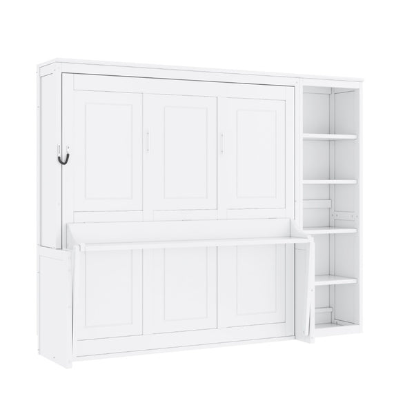 English Elm Queen Size Murphy Bed With Integrated Desk & Bookshelf - Space-Saving Elegance For Modern Living N7090004016K-GIGA