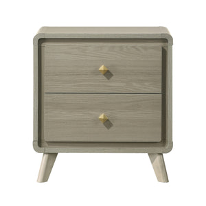 English Elm Contemporary Two Drawer Nightstand Gray Finish Tapered Legs Gold Pulls Bedroom Storage B2741P431077