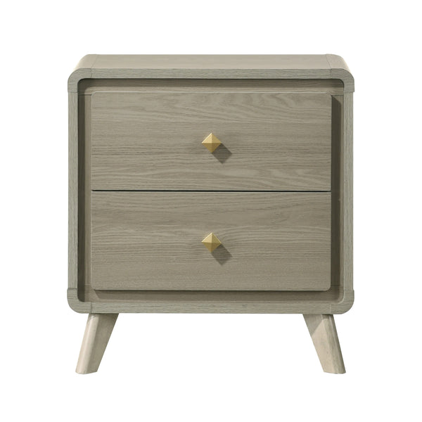 English Elm Contemporary Two Drawer Nightstand Gray Finish Tapered Legs Gold Pulls Bedroom Storage B2741P431077