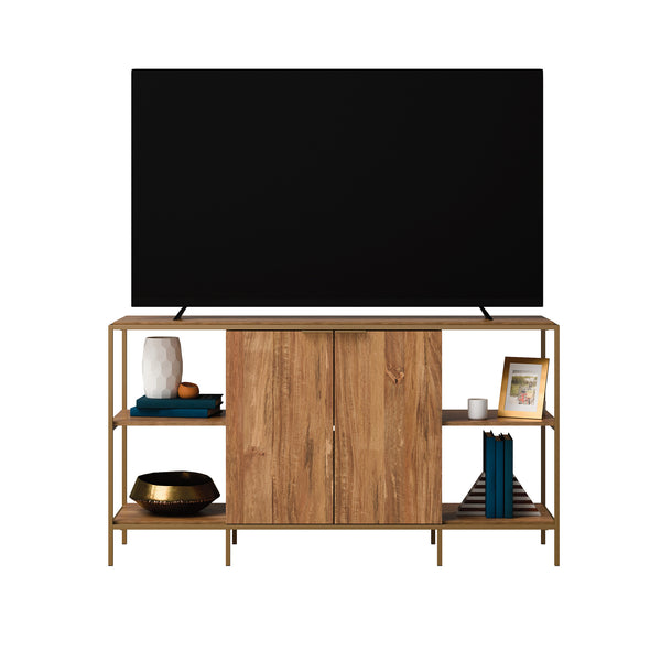 English Elm Credenza, Stylish Brown Finish For Tvs Up To 65", Modern Design With Ample Storage & Cable Management B356P367968