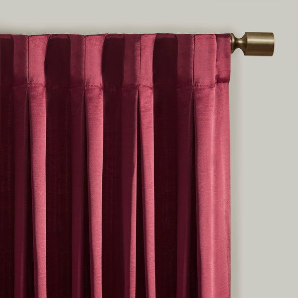 JLA Home Croscill Classics - Pleat Avignon Satin Curtain Panel with Tieback — Vintage Silk-Like Luster, Box Pleat Elegance for Formal Rooms Burgundy CCL40-0048