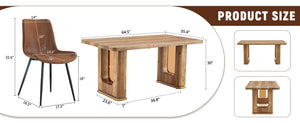 English Elm Table and Chair Set 5 Piece Wood Grain Top with Brown Techno Fabric Dining Seats W1151S04344