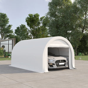 English Elm Outsunny 10x16 Portable Carport Steel Frame Pe Canopy Shelter for Vehicles Gear White W2225P200868