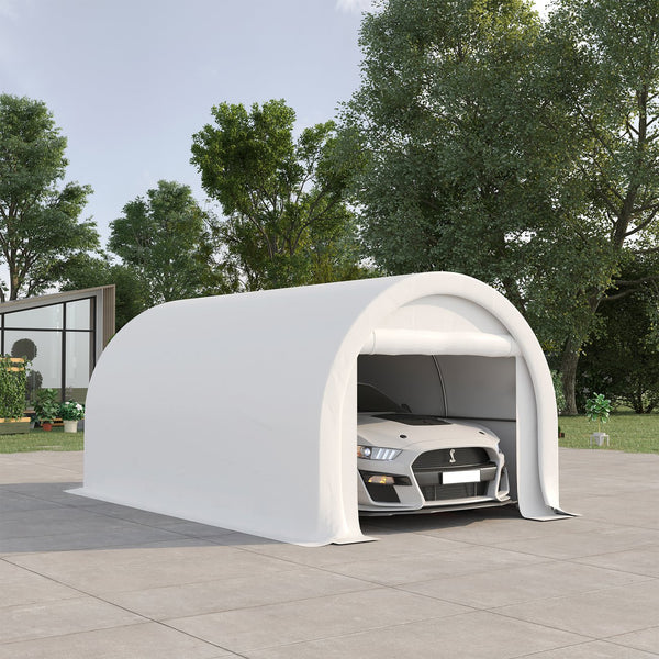 English Elm Outsunny 10x16 Portable Carport Steel Frame Pe Canopy Shelter for Vehicles Gear White W2225P200868