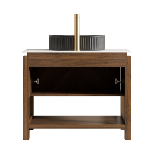 English Elm Dina Floating Bathroom Vanity Sintered Stone Top Glass Basin Striped Plywood Cabinet W2615S00722
