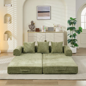 English Elm Comfy Chenille Convertible Folding Mattress Couch Sofa Bed with Armrest, Space-Saving, No Assembly Needed Green W1143P330251