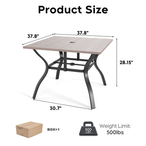 English Elm "vintage Wood Grain Square Iron Patio Dining Table with Umbrella Hole for Outdoor Decks Natural W3979P394119