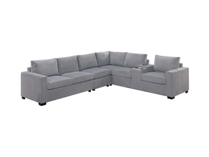 English Elm Modern 4-Piece Corduroy L-Shaped Sectional Sofa with Console, Cup Holders, USB Port, Plush Seating Light Gray 53.5 L x 39 W x 27 H B011S01753