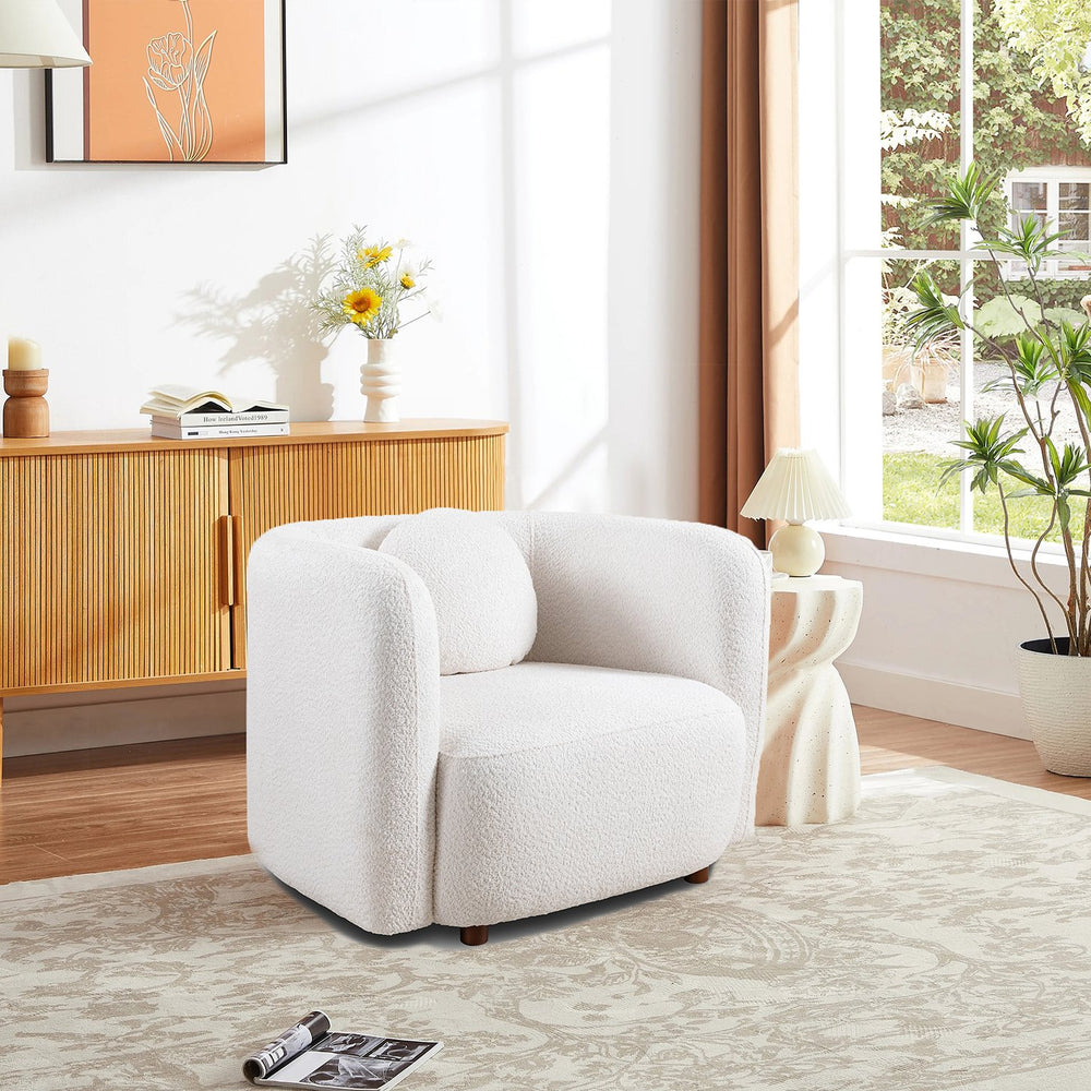 English Elm Accent Boucle Upholstered Cloud Armchair Japandi Minimalist Lounge Seat for Living Room W2664P407034