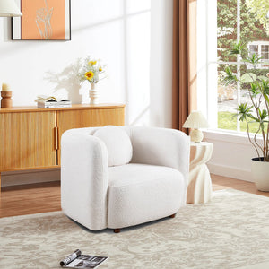 English Elm Accent Boucle Upholstered Cloud Armchair Japandi Minimalist Lounge Seat for Living Room W2664P407034