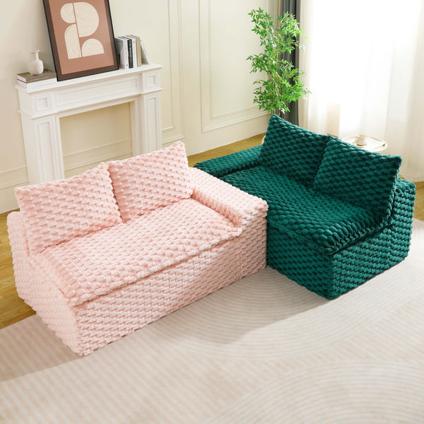 English Elm Luxury Color-Block Turtle Velvet Multifunctional Sofa - Cozy Modular Design For Stylish Living Spaces W3371S00054