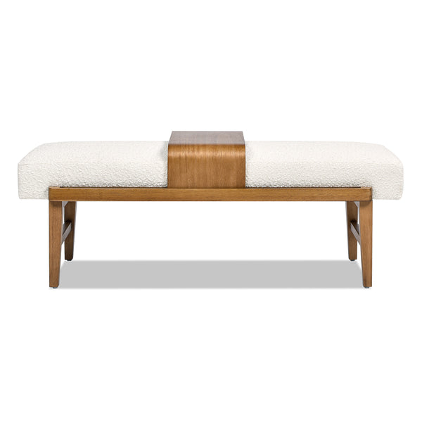 English Elm Jennifer Taylor Home - Billie Sustainable 52" Modern Telephone Bench with Sliding Shelf, Ivory Boucle Seat, Solid Rubberwood B2719P238470