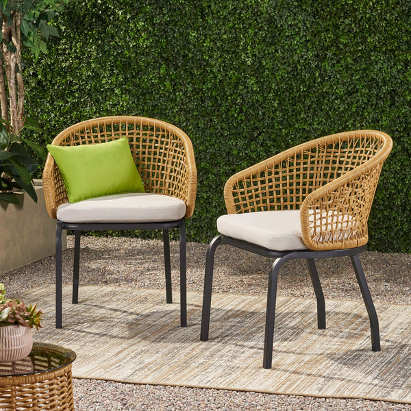 English Elm Christopher Knight Home® - ARIAS Light Brown PE Rattan Club Chair Set of 2 – Boho Curved Back, Water‑Resistant Cushions, Iron Frame 65763.00PELBRN
