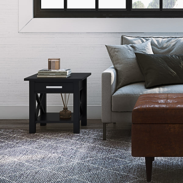 English Elm Kitchener Contemporary Black End Table With Storage Drawer & Open Shelf For Stylish Living Spaces B136P159544