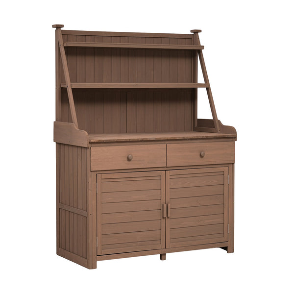 English Elm [Assembly 65inch Garden Potting Bench Table Fir Wood Workstation with 3-Tier Shelves Drawers Cabinet for Organization and Durability Brown N717P220217D