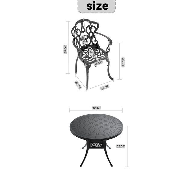 English Elm 5-piece Cast Aluminum Outdoor Dining Set with Ornate Relief Patterning and Cushioned Armchairs W1710S00550
