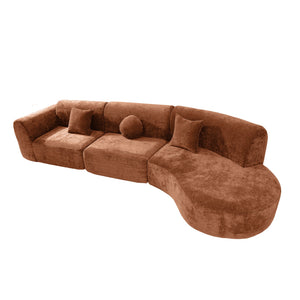 English Elm 140" Curved Sectional Sofa Plush Lamb Wool Upholstery 3 Piece Modular Living Room Set Orange N767P384981G