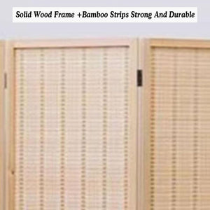 English Elm 5 Panel Room Divider Bamboo Privacy Screen - Natural Foldable 5-Panel W-Style Portable Partition for Home W3198P300354