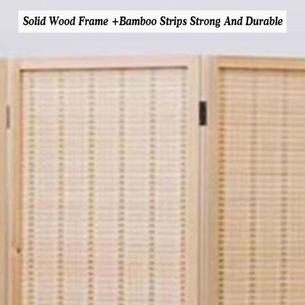 English Elm 5 Panel Room Divider Bamboo Privacy Screen - Natural Foldable 5-Panel W-Style Portable Partition for Home W3198P300354