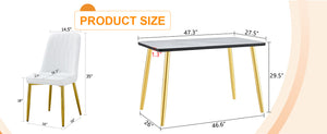 English Elm Table and Chair Set Marble Glass Top Gold Legs Pu Leather Seats Modern Dining Black,White+Gold W1151S04651