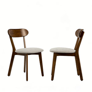 English Elm Solid Natural Wood Mid-century Dining Chairs Curved Back Upholstered Seat Set of 2 W3204P429363