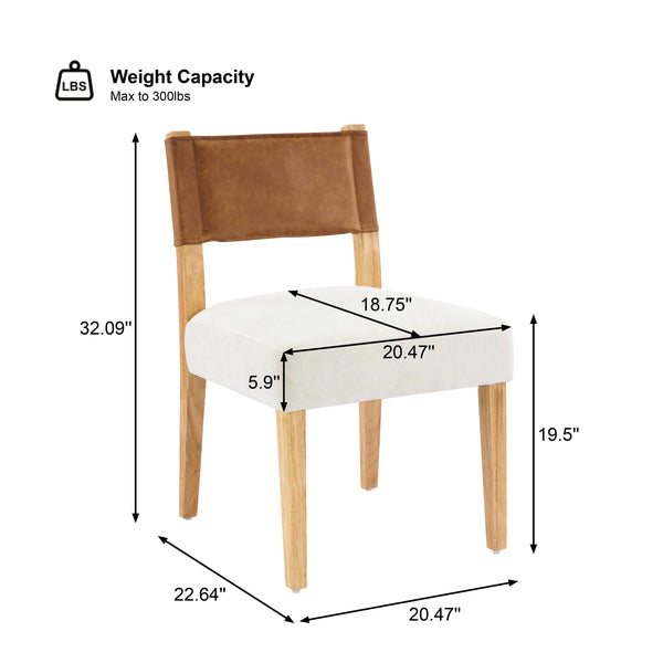 English Elm Mid-century Modern Linen Blend Dining Chairs Rubberwood Legs Sculptural Backrest Set of 2 Beige+Natural,Brown N768P442393N