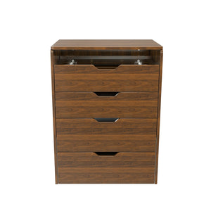 English Elm 3-in-1 Walnut Vanity Desk with Led Lighted Flip Mirror Stool Compact Bedroom Station W2699P404629